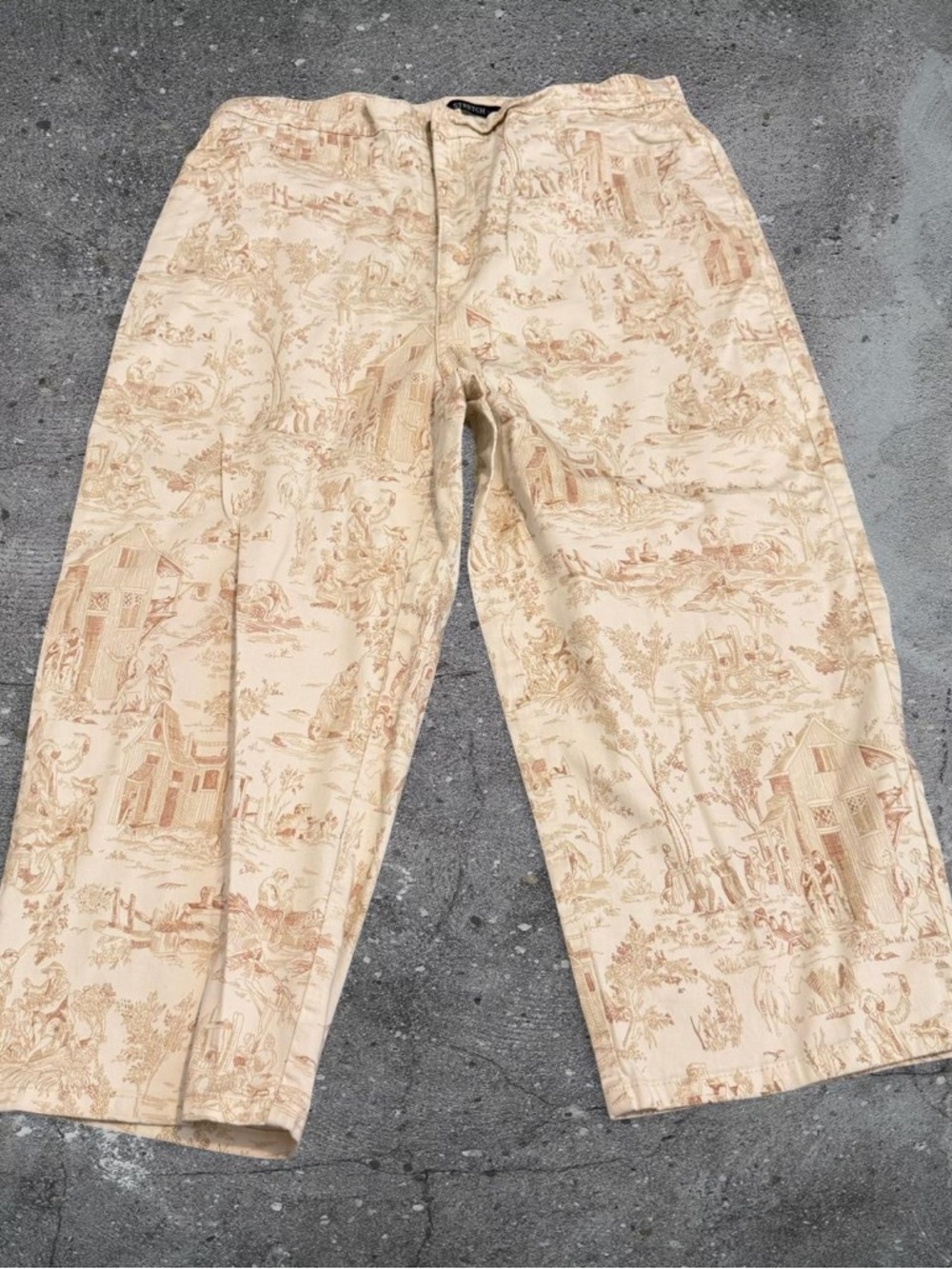 vintage toile print pants baggy low rise indie aesthetic